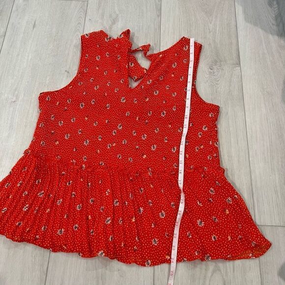 Zara trf collection pleated peplum shirt ORANGE WHITE size L - Picture 4 of 7